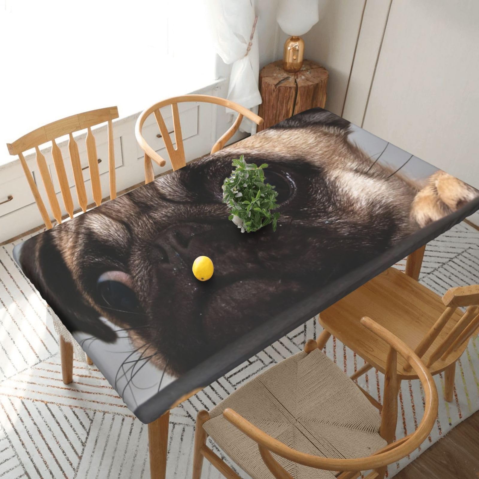 BNVSADC Cute Pet Pug Printed 5FT Tablecloth Polyester Kitchen Water Resistant Table Cloth Dining Table Decoration Table Covers, 152x76 CM