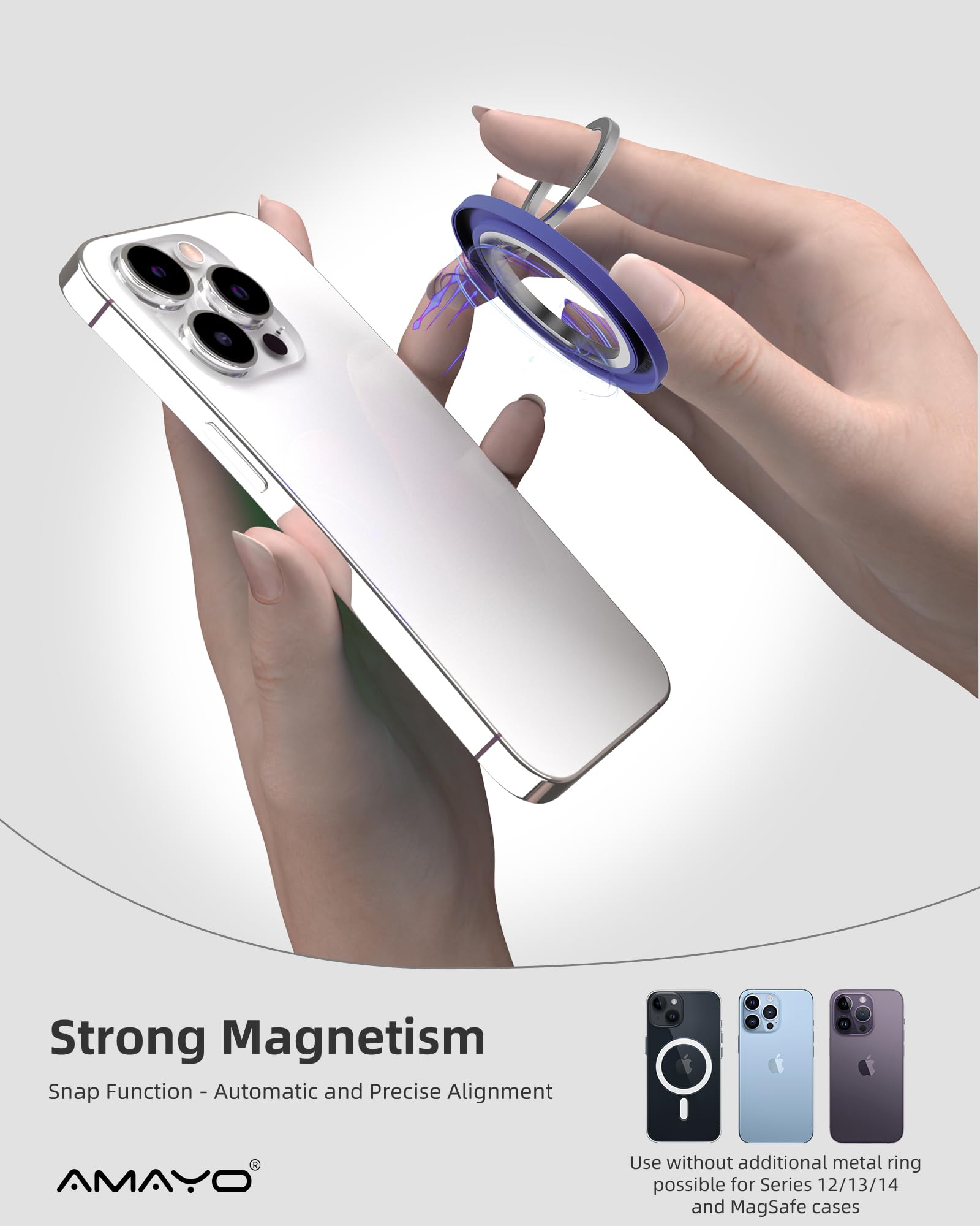 Amayo - Uchwyt pierścieniowy na telefon komórkowy kompatybilny z Magsafe, uchwyt na palec, magnetyczny uchwyt na palec do iPhone'a serii 15 Pro Max, 14, 13 akcesoriów kompatybilny z Magsafe fioletowy