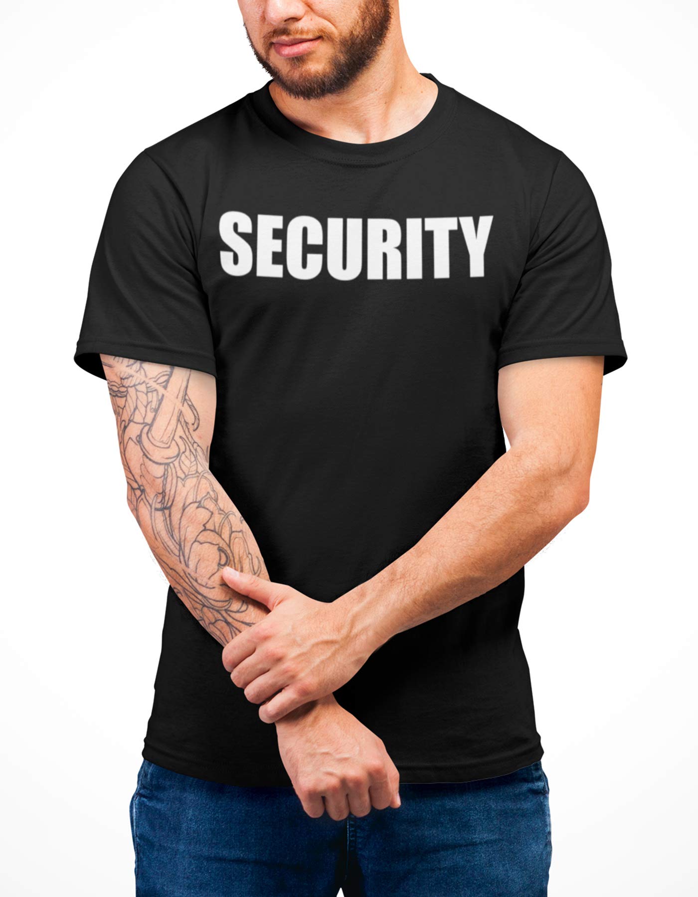 Security Event Safety Guard Front and Back Print Premium Men's T-Shrit (S) Black