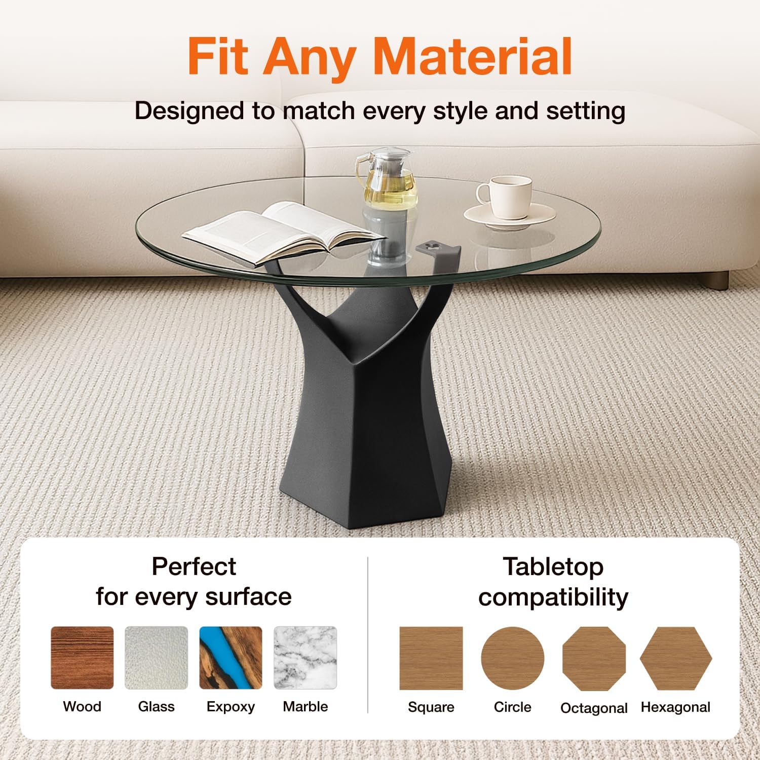 Flowyline 16" H 106S Namu Handcrafted Black Metal Table Legs and Bases for Coffee Tables | Steel Desk Legs | Rust-Resistant, Adjustable Furniture Legs for Bench DIY Mid-Century Modern Indoor/Outdoor