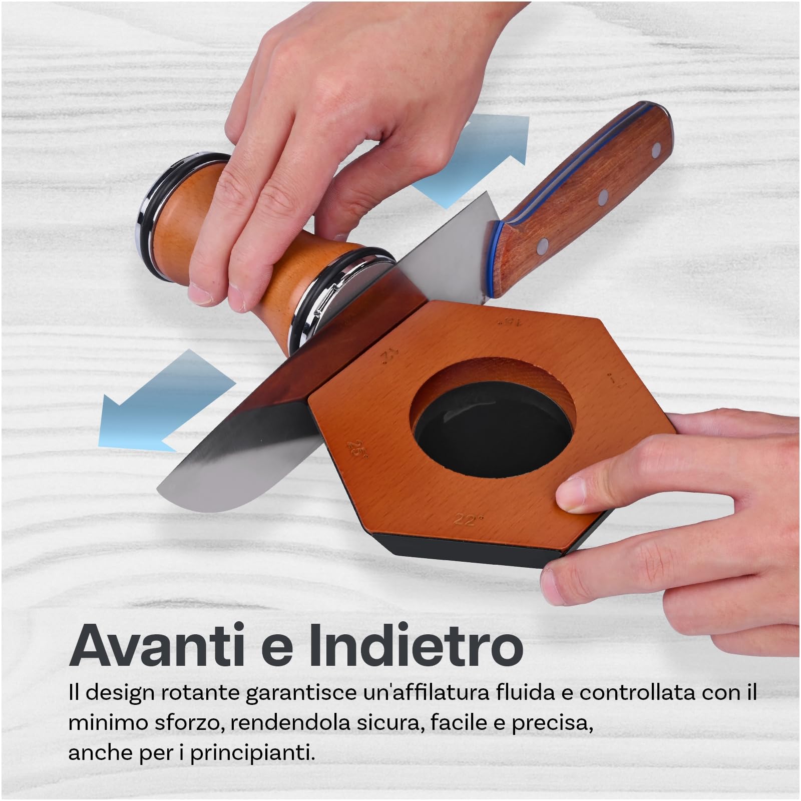 Affilacoltelli a Rullo di MMOBIEL – 6 Angoli Magnetici (12°, 15°, 17°, 19°, 22°, 25°) - Affila Coltelli da Cucina - Affilatore con 2 Dischi Diamantati - Kit Manuale - Regalo Natale Donna & Uomini