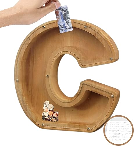 Miniatura 8 de Alcancía para niños y niñas, hucha grande de 26 letras del alfabeto inglés, de madera personalizada, caja de ahorro de dinero personalizada, nombre