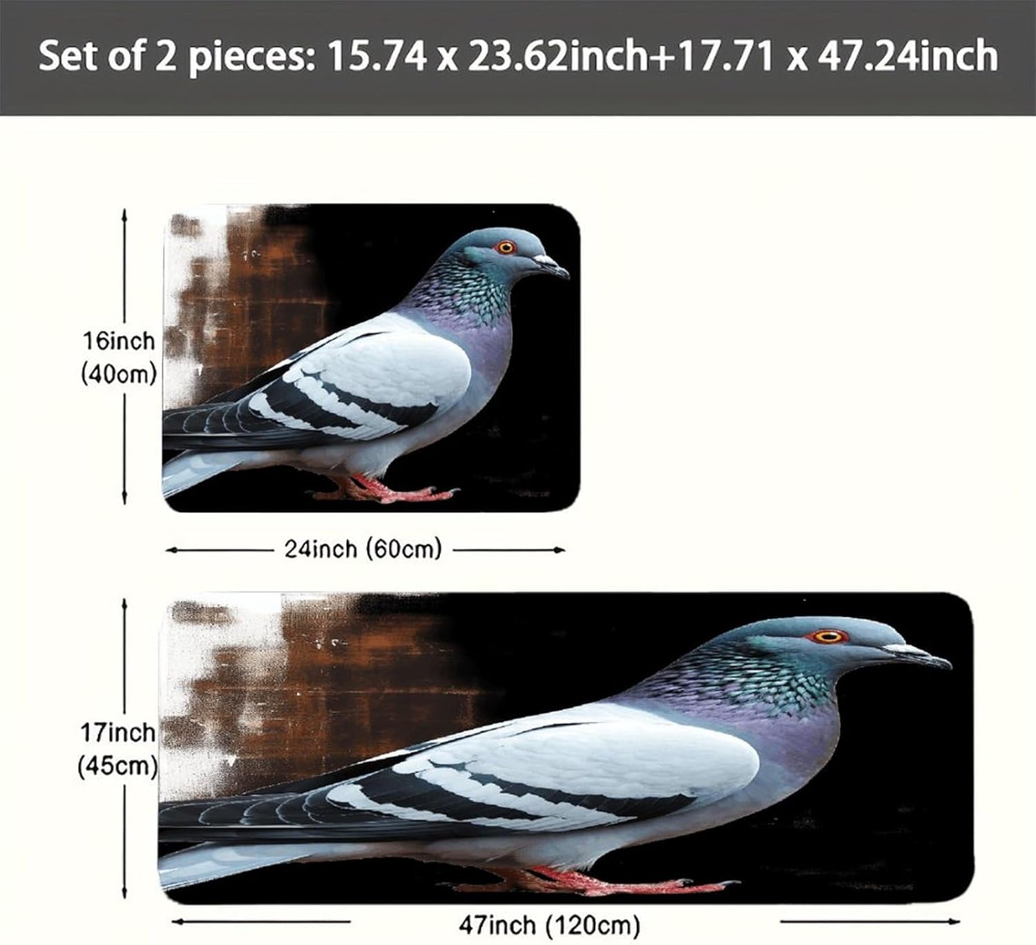 Pigeon Kitchen Mat Washable Non Slip Rugs Soft Kitchen Mats for Floor Set of 2 PCS Cushioned Absorbent Runner Standing Rugs for Home Sink Laundry Office