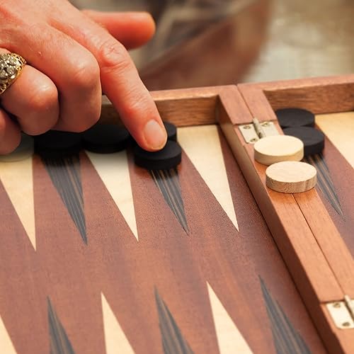 Miniatura 12 de Yellow Mountain Imports Pasadena - Juego de juego de backgammon con incrustaciones de madera, juego de mesa de estrategia clásico con piezas