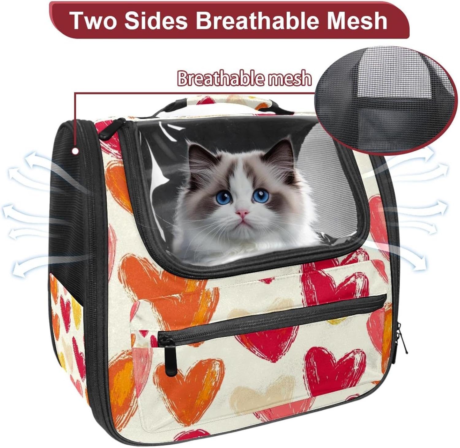 Heart Pattern (1) Pet Carrier Airline Approved Soft Sided Portable Cozy Travel Pet Bag, Car Seat Safe Carrier for Cats and Dogs
