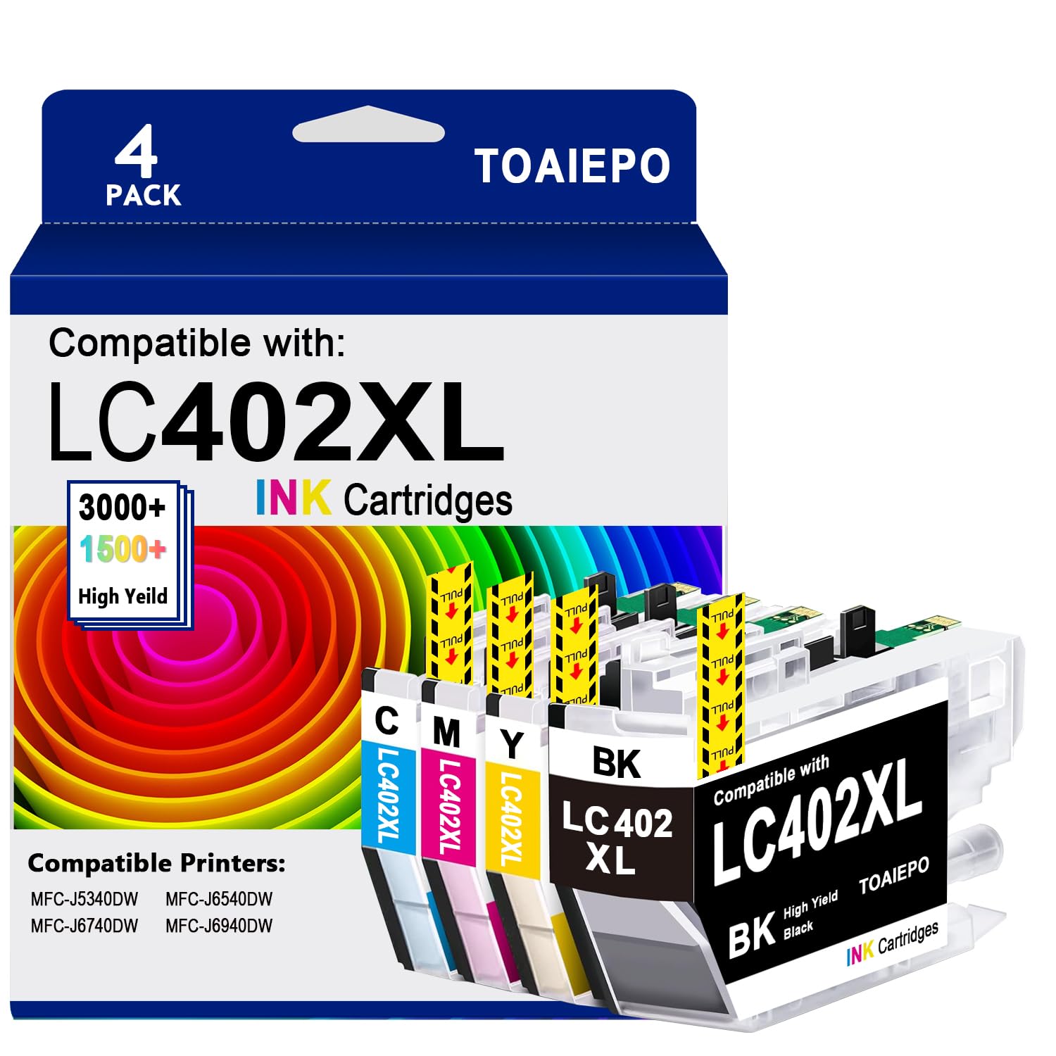 Photo 1 of ***FINAL SALE 
TOAIEPO LC402XL Ink Cartridges Compatible for Brother LC402XL LC402 Work with Brother MFC-J5340DW MFC-J6540DW MFC J5340 J6540 J6740 J6940 Printer, Black, Cyan, Magenta, Yellow