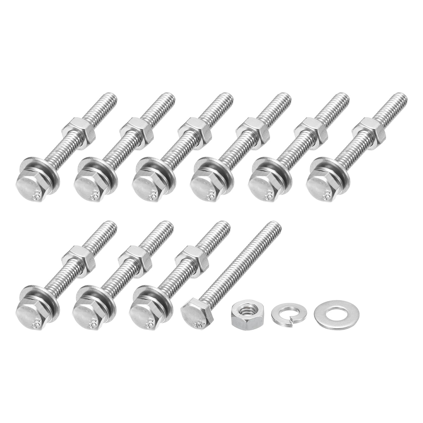 METALLIXITY Hex Head Screws Bolts, Nuts, Flat & Lock Washers Kits (1/4-20x2-1/4") 10 Set