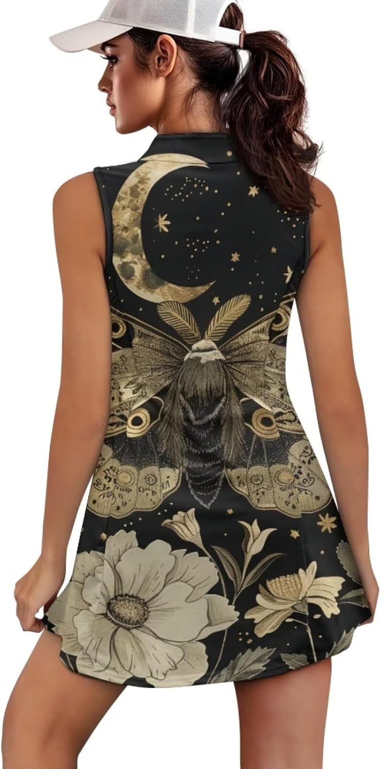 Womens Golf Dress with Tummy Control Zip Up Athletic Dress with Shorts