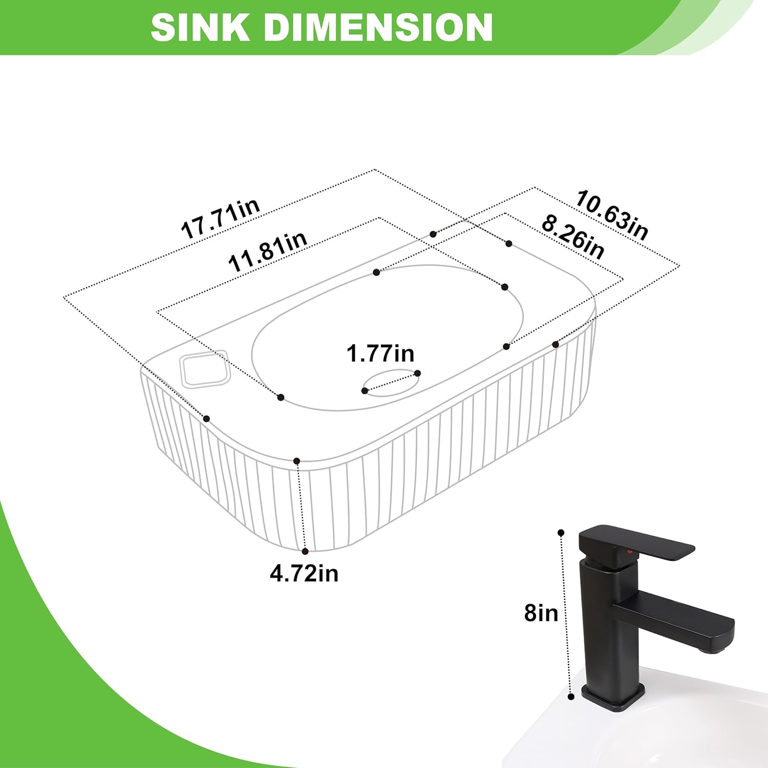 Bathroom Vessel Sink Rectangular Wall Mount Sink White Wall Mounted Bathroom Sink with Faucet and Drain White Porcelain Ceramic Washing Small