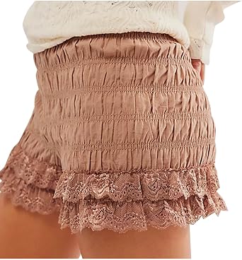 HGps8w Womens Ruffle Bloomers Sexy Layered Lounge Shorts High Waisted Lace Pettipants Cute Pajamas Bottoms