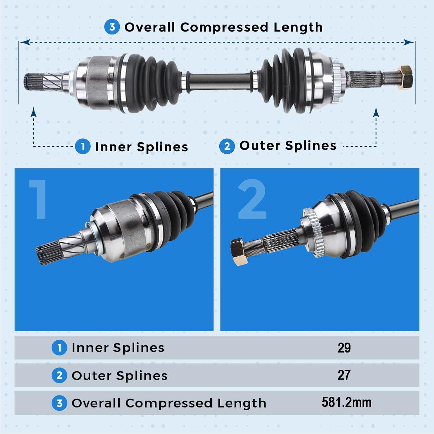 Front Driver Side CV Axle Half Shaft Assembly for 2002-2006 Nissan Sentra 2.5L Manual Transmission