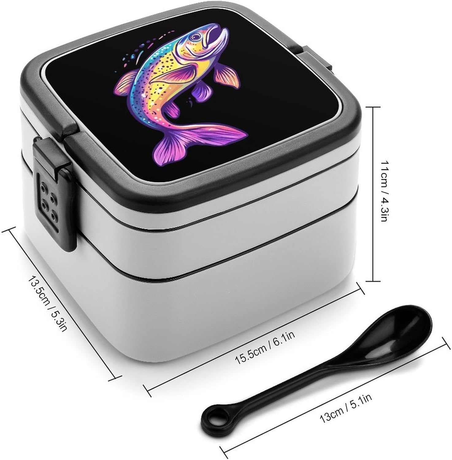 Rainbow Trout Fish Bento Box with Spoon 2 Layer Food Container Cute Lunch Box for Travel Dining Work
