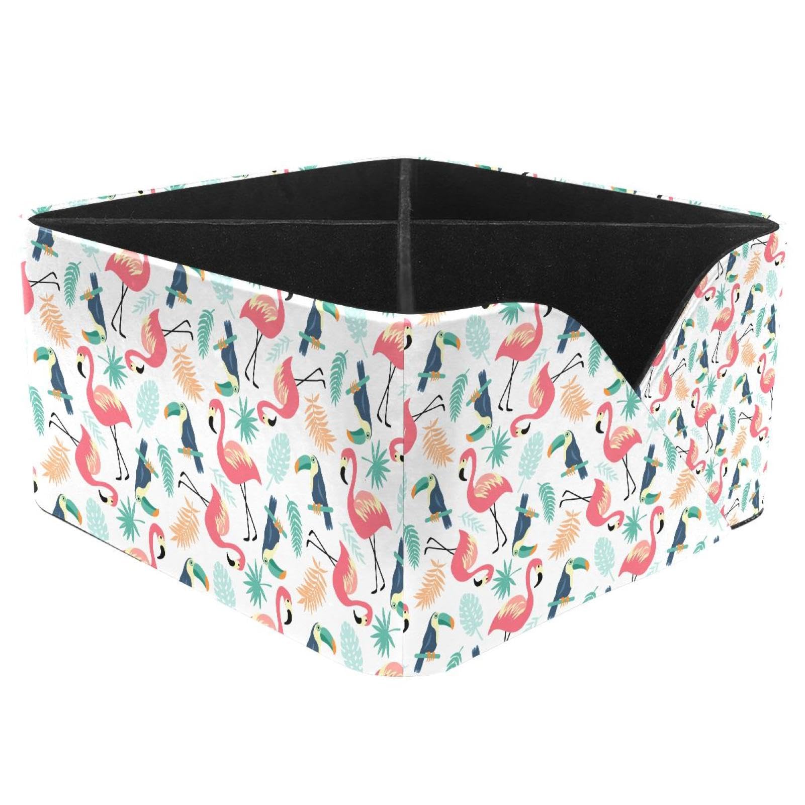 KengjuTesu Tropical Pink Flamingos Toucans Palm Leaves Pattern Desktop Organizer Pen Holder, Rectangular Pencil Cup for Office, Study and Makeup Stations