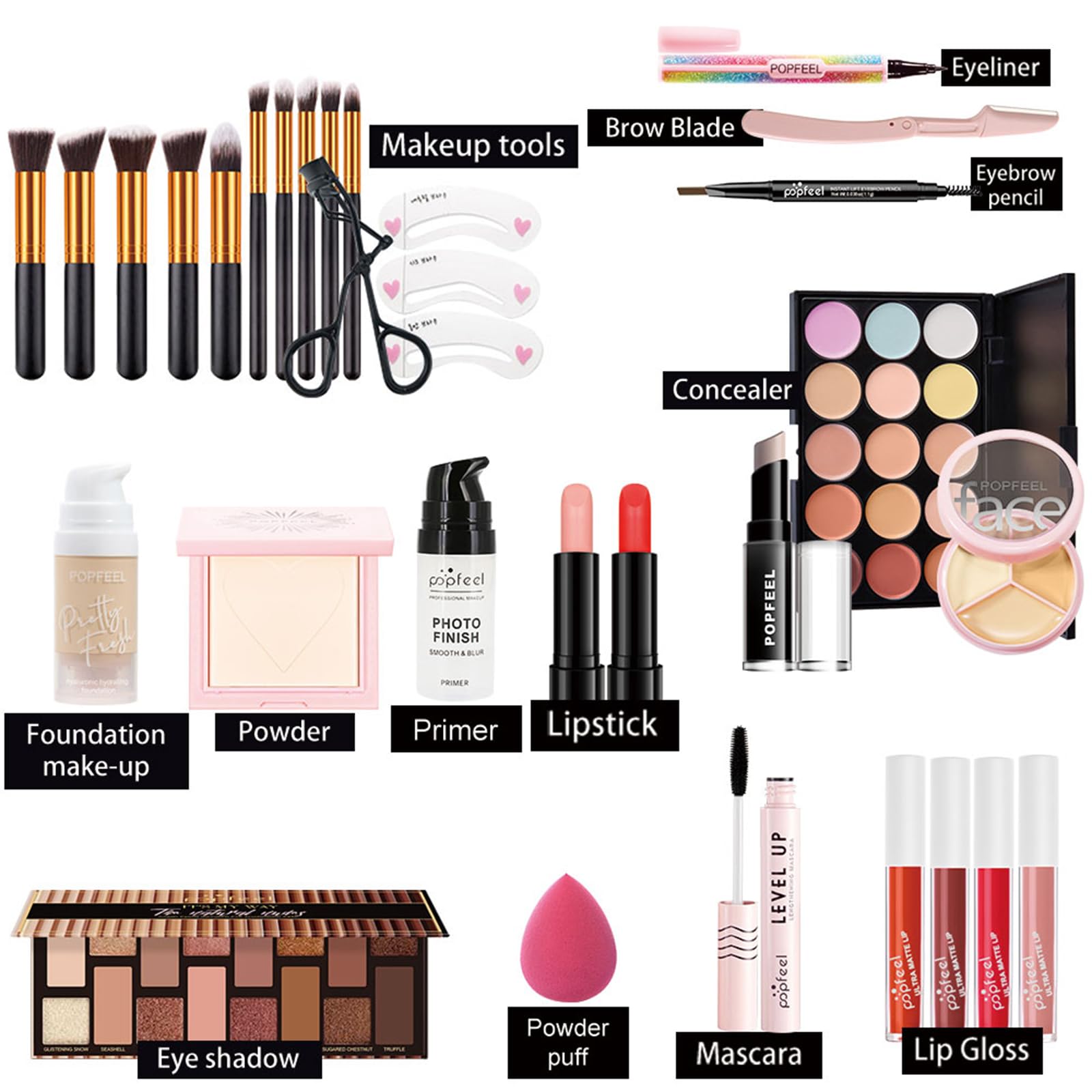 All-in-One Kosmetik Schmink Kit für Gesicht, Augen und Lippen, Multifunktions Make-up Geschenkset mit Lidschatten Palette, Lippenstift, Concealer, Grundierung, Mascara, Pinsel - Kit 158
