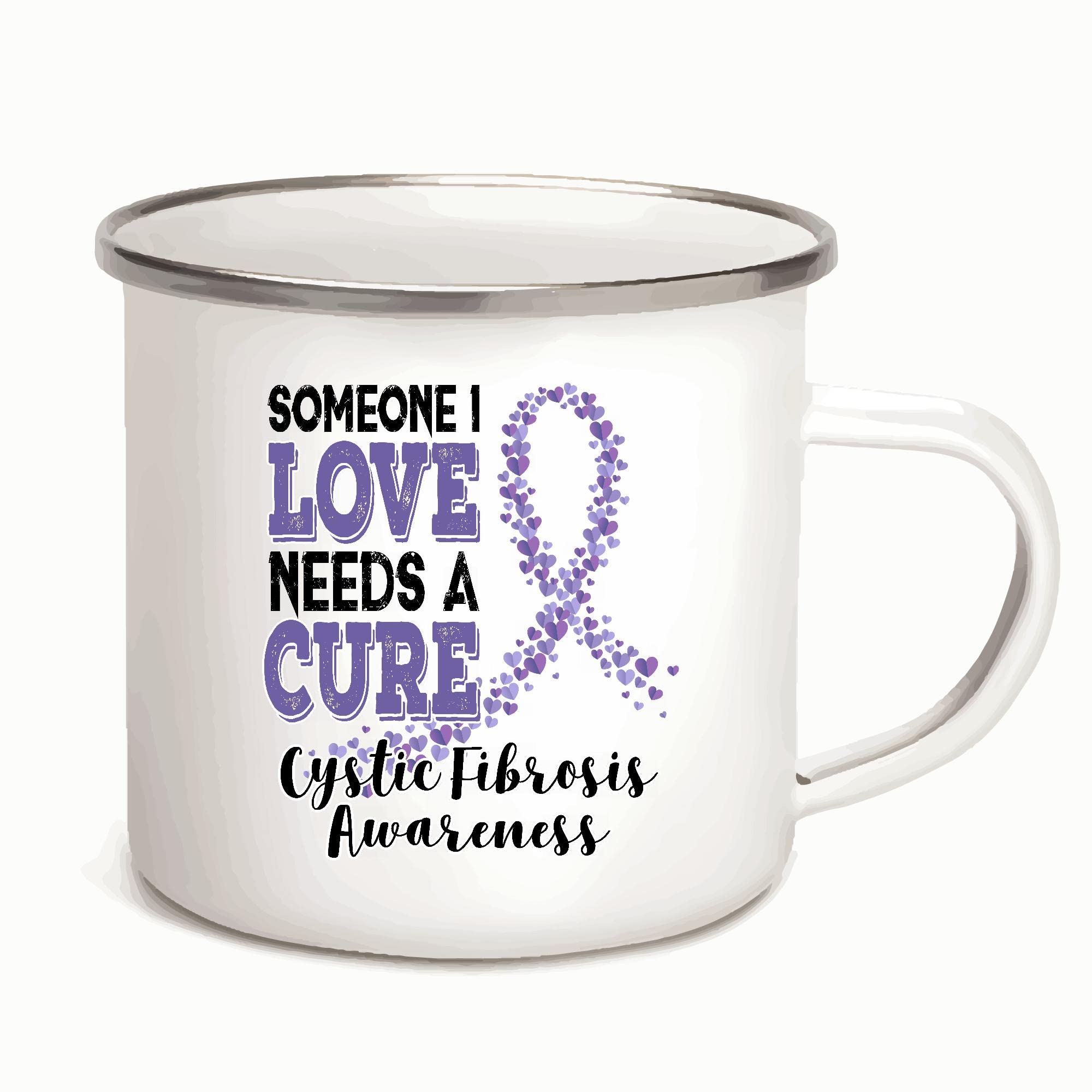CFS Awareness Gift Perfect for Someone You Love Purple Ribbon 12oz Enamel Silver Mug