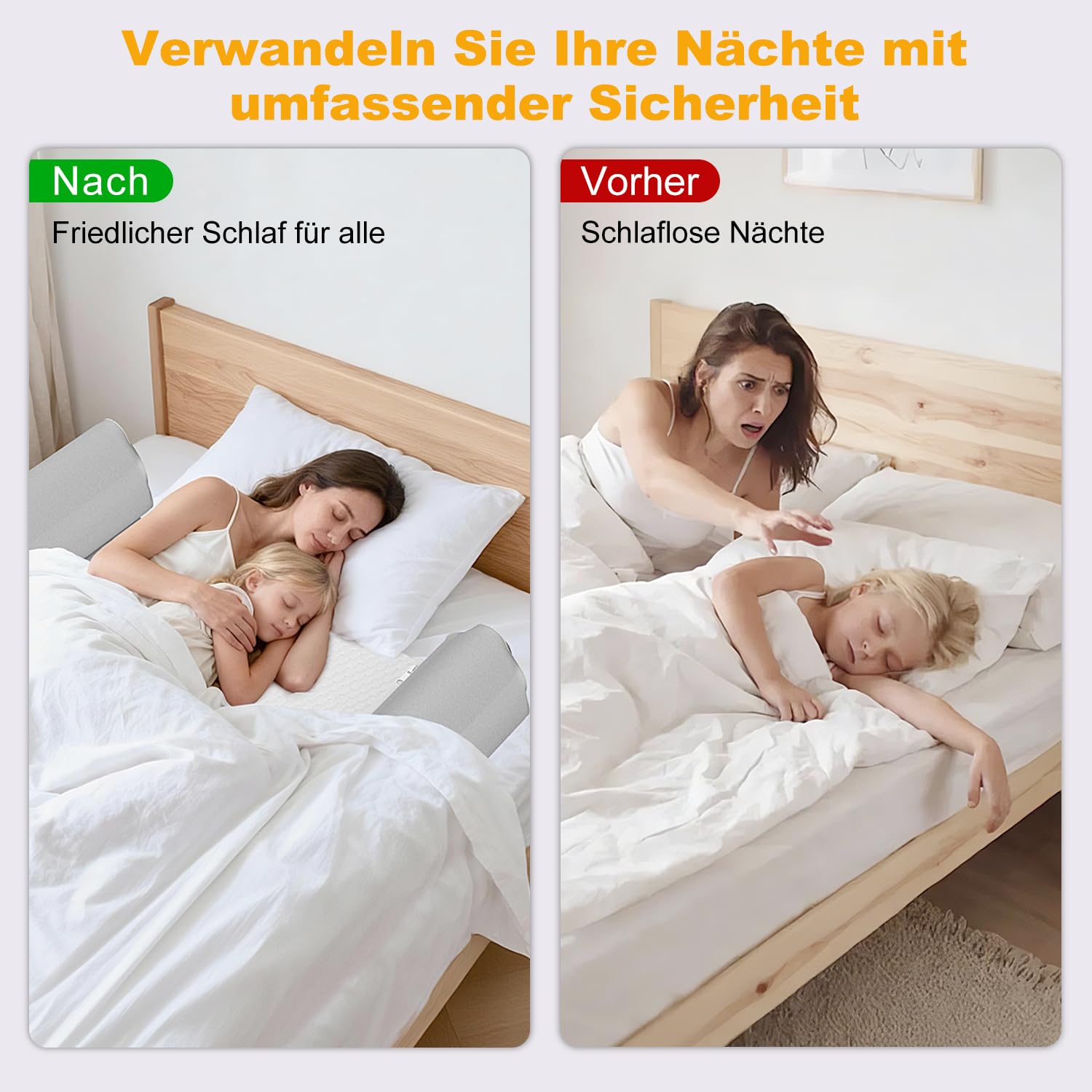 Rausfallschutz Aufblasbar Bett Reise: 2er Set Aufblasbarer Rausfallschutz für Kinder mit INTEGRIERTER Pumpe & Anti-RUTSCH-Matte - 130cm Bettschutzgitter für Boxspringbett Kinderbett