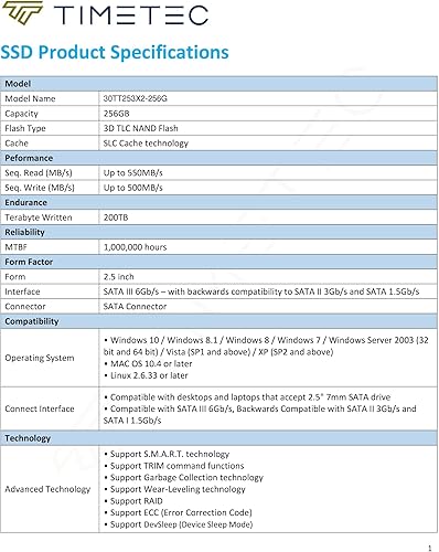 Miniatura 7 de Timetec 256GB SSD NAND 3D SATA III de 6 Gb/s de 2.5 pulgadas 7 mm (0.28") Velocidad de lectura de hasta 550 MB/s Aumento de rendimiento de caché SLC