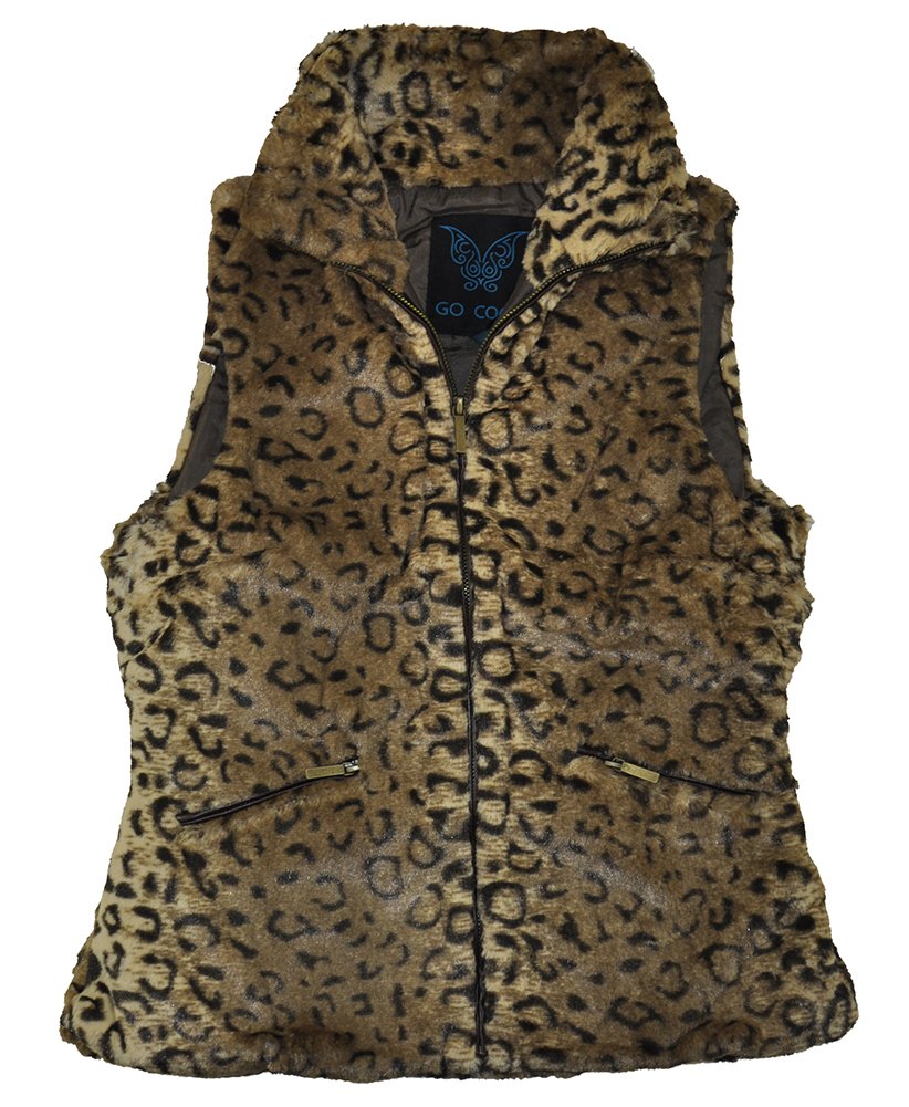Go Coco Womens Cheetah Print Vegan Fur Outerwear Vest