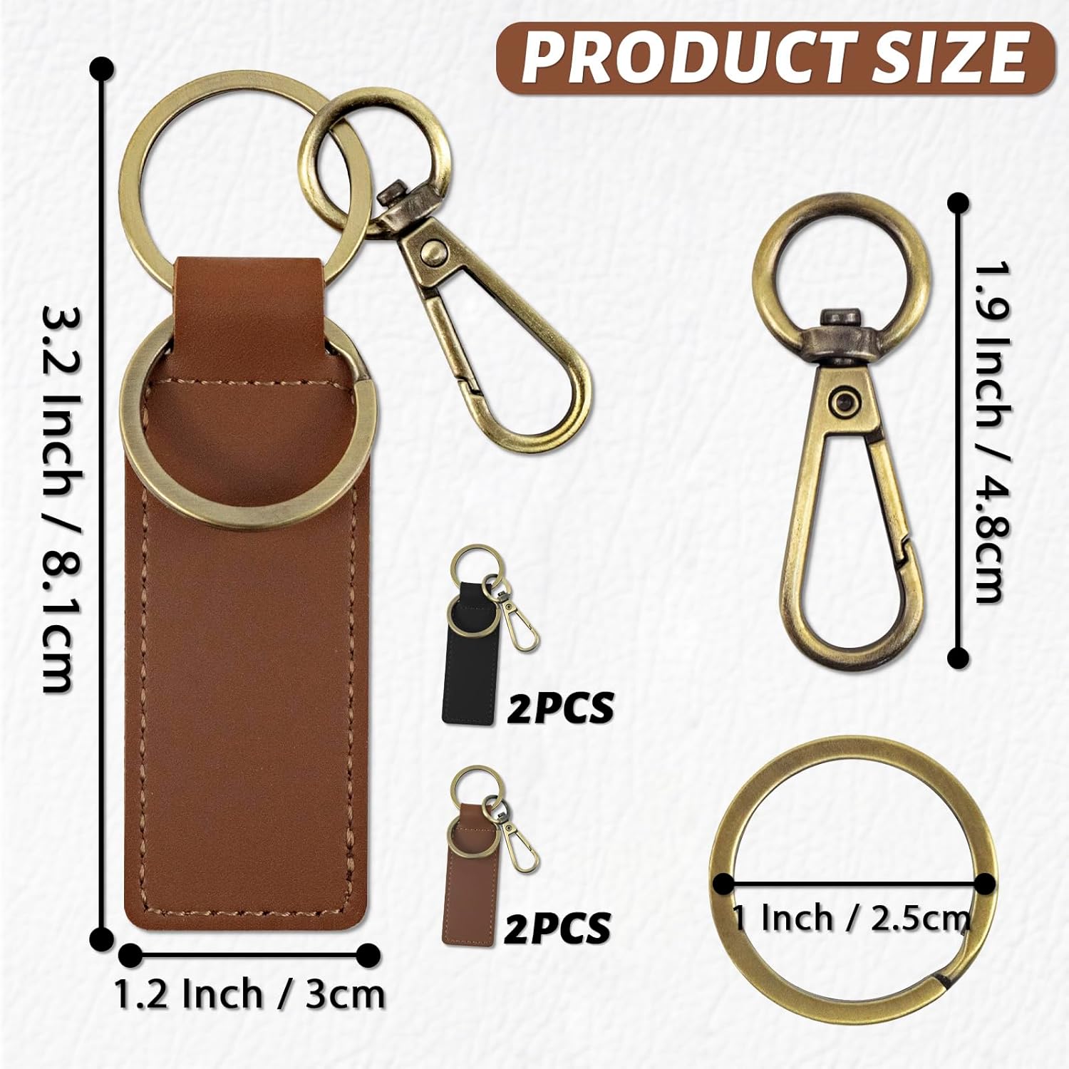 4 PCS PU Leather Key Chains Leather Key Ring Car Key Chain Holder for Women and Men Brown, Black Keychain for Key Fob - Image 2
