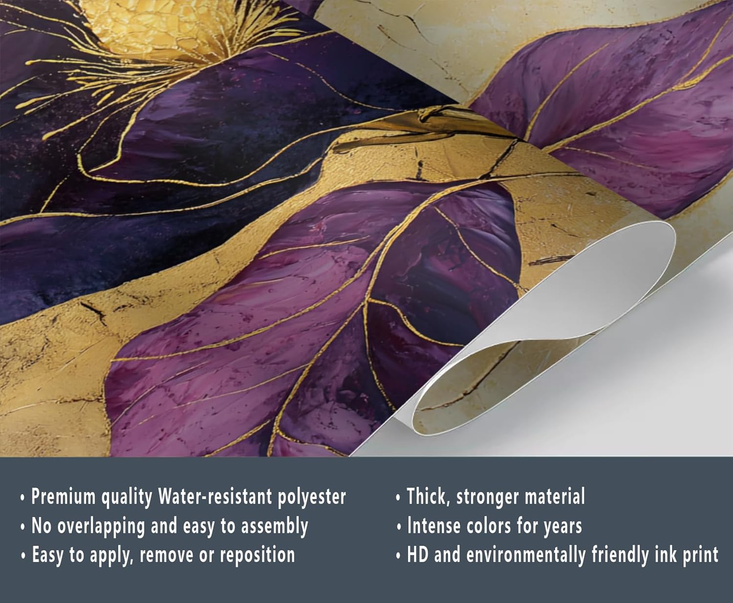 Purple Flowers Custom Wallpaper, Abstract Cracks 3D Wall Murals, Boho Floral Removable Wallpaper Murals for Bedroom Living Room（Not Peel and Stick）