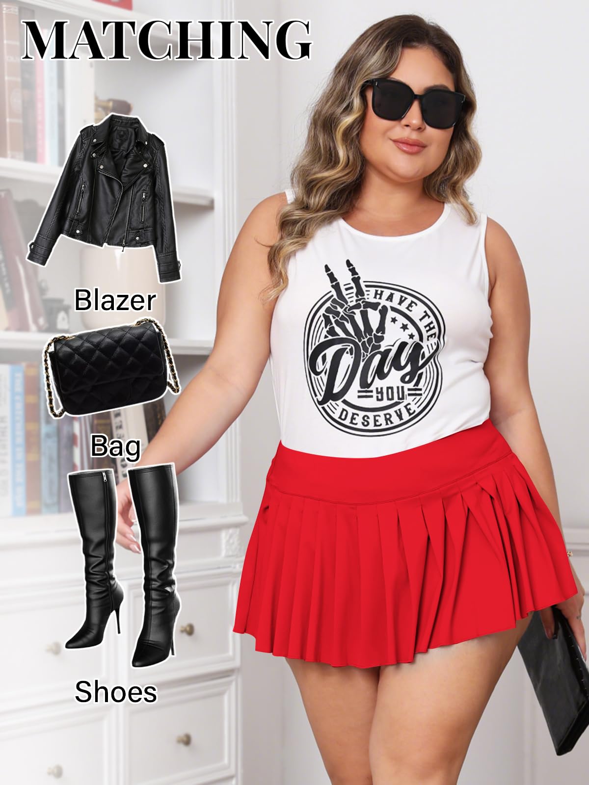 Women's Plus Size Sexy Y2K High Waist Micro Mini Pleated Skirt with Shorts for Valentine's Day, Tennis, Clubs and Raves: Red 3X-Large Plus Short