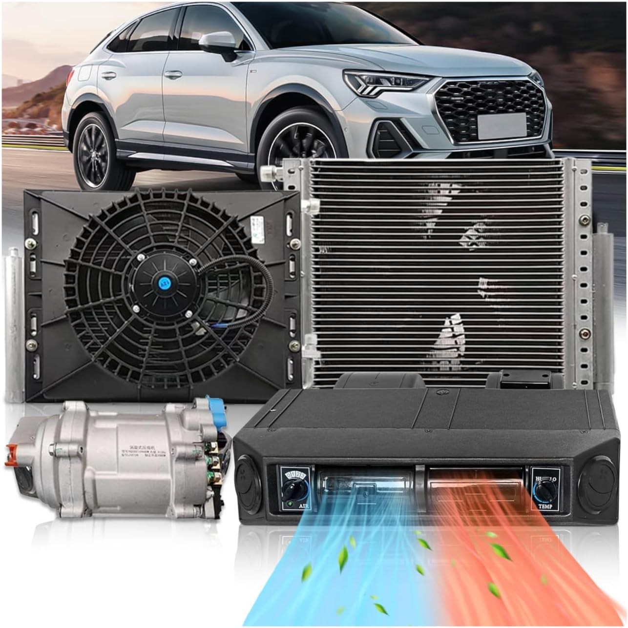 Universal 12V 12000 BTU Under Dash Air Conditioner Heating and Cooling 12 Volt DC A/C Unit Kit, for Car Vintage Cars RV Van Truck ATV Pickup Tractor Motorhome