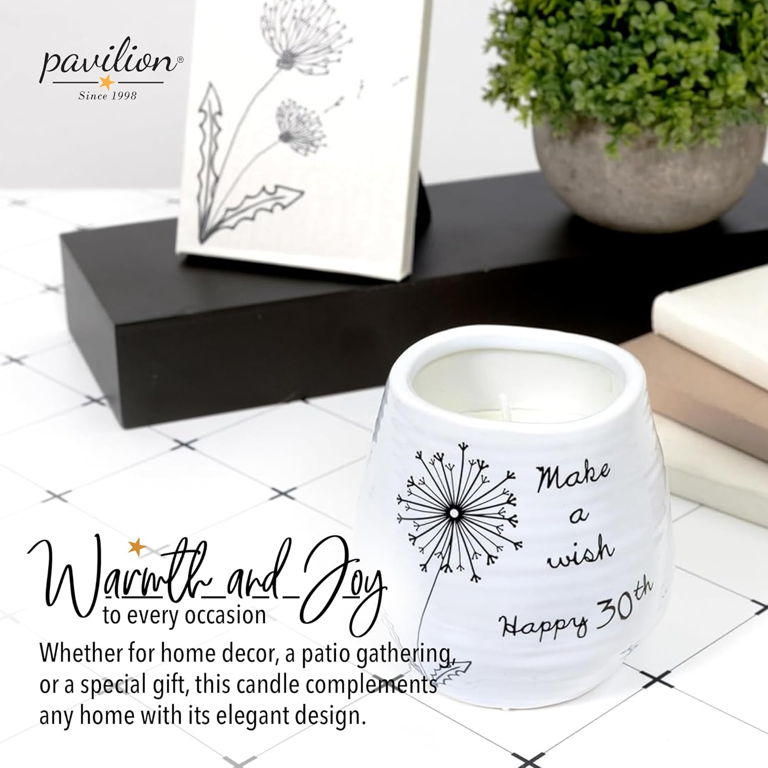 Pavilion Gift Company - 8 Oz Candle Holder - White Ceramic Candle Jar with 100% Soy Wax Candle Serenity Scent "Make a wish Happy 30th" Ideal Gift for Loved Ones - Printed Text, Love Theme & Oval Shape - Image 9