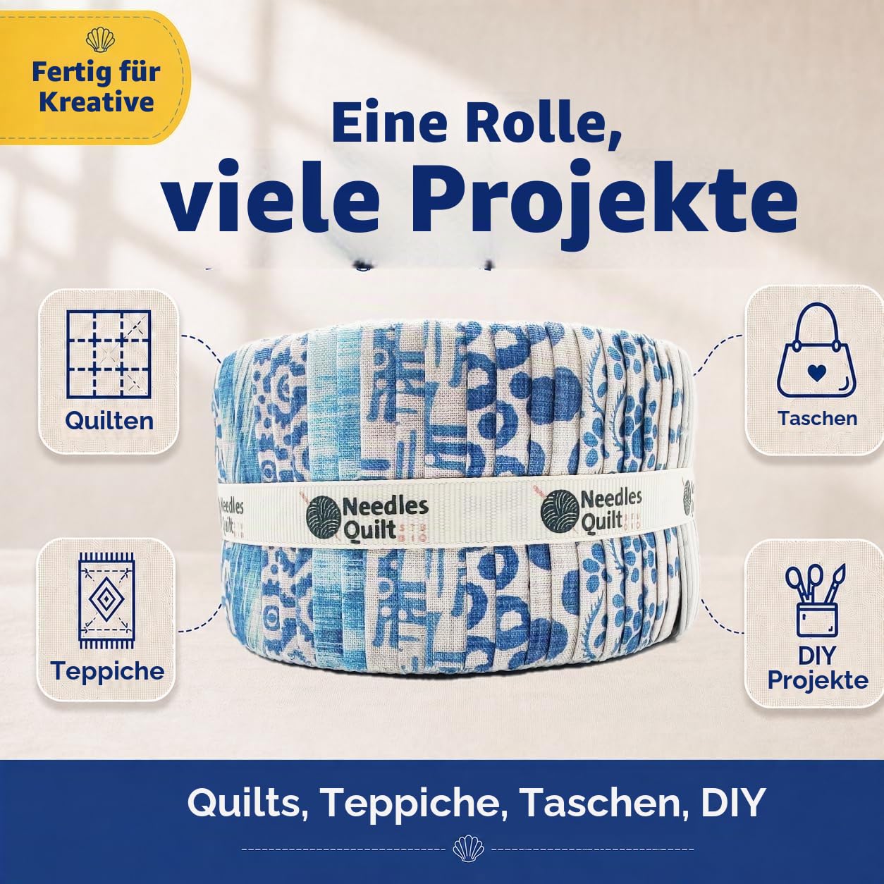 Needles Quilt Studio - Jelly Roll Stoffe zum Quilten, 40 Streifen, 6,3 x 111,8 cm, Baumwollstreifen, Stoff-Gelee-Rollen zum Nähen, Vorgeschnittene Steppdecken (Skandinavisches Design)