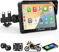 Carpuride W702T Pro Motorcycle Carplay Screen with TPMS System, Wireless CarPlay and Android Auto, 7" Waterproof Touch Screen, Dual Bluetooth, Intercom Function, Nav, Compass, Barometer.
