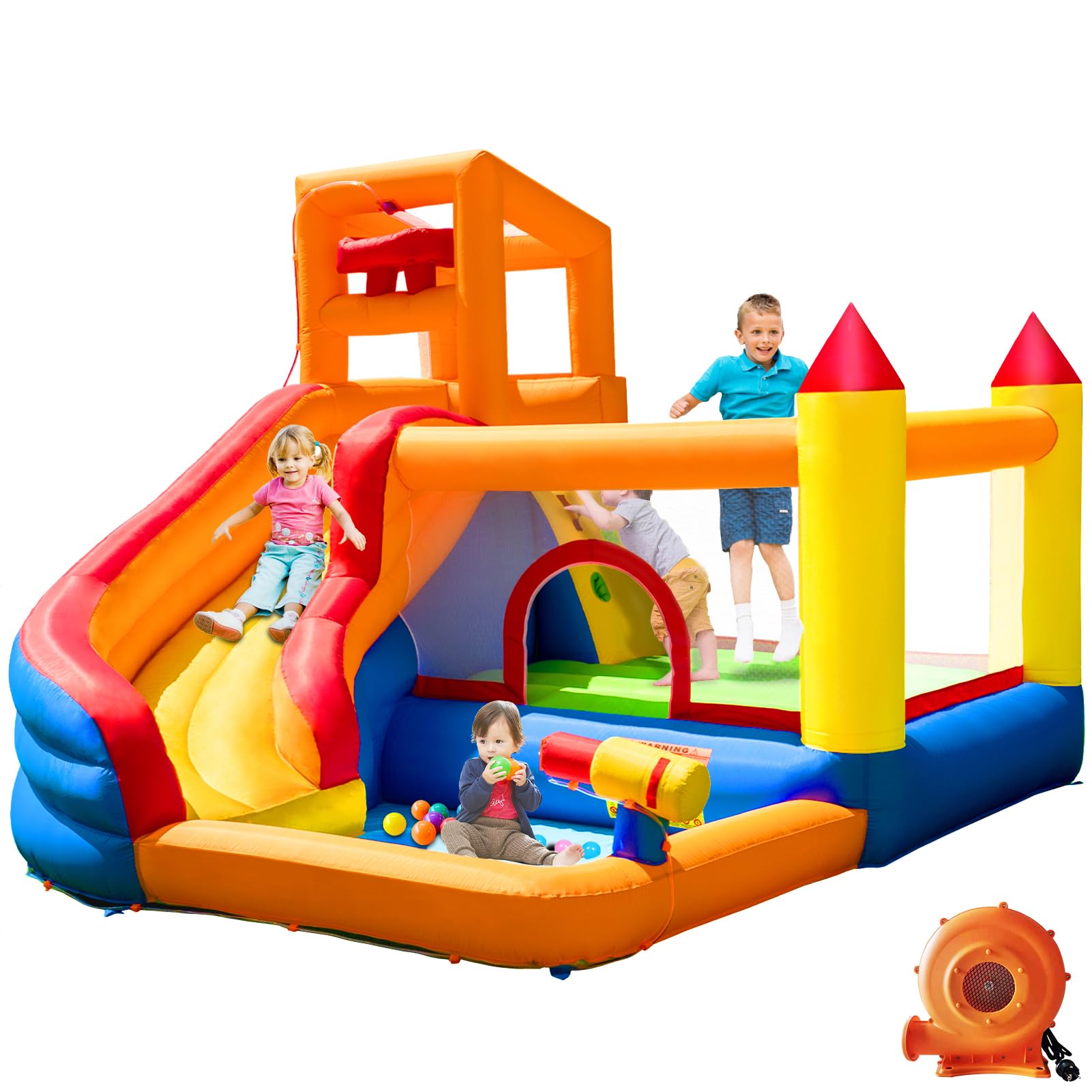 HuaKastro Inflatable Bounce House Water Slide – Backyard Water Park for Kids with Slide, Pool (Ball Pit), and Bucket Dump for Outdoor/Indoor Play, Perfect for Summer Fun (Blower Included)