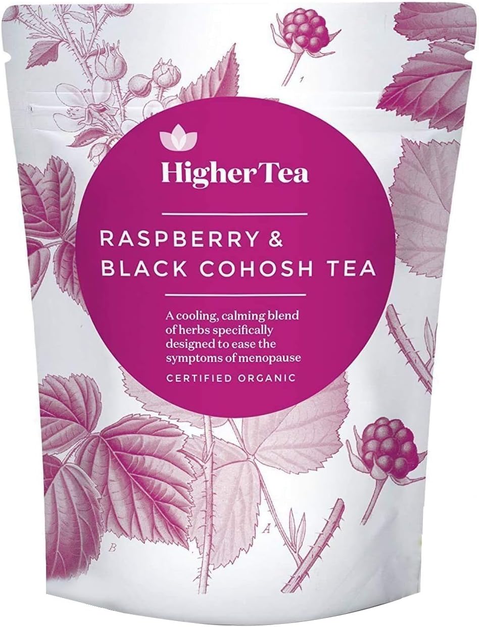 Raspberry and Black Cohosh Tea for menopause relief. Perfect Cooling support, calming tea formula for symptoms like hot flashes, sweats and tiredness. Natural alternative to Menopause Supplements
