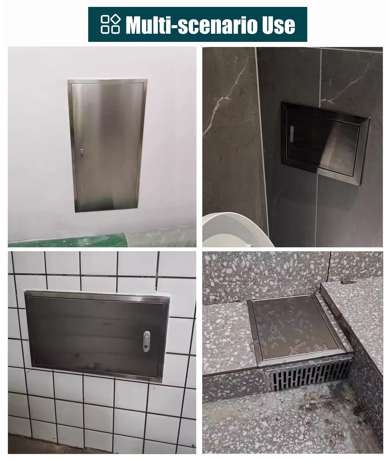 Drzwi wejściowe ze stali nierdzewnej do kuchni na zewnątrz, panel wpuszczany z zatrzaskiem, pokrywa inspekcyjna na strych i łazienkę, dostęp do otworów ściennych do instalacji grillowych