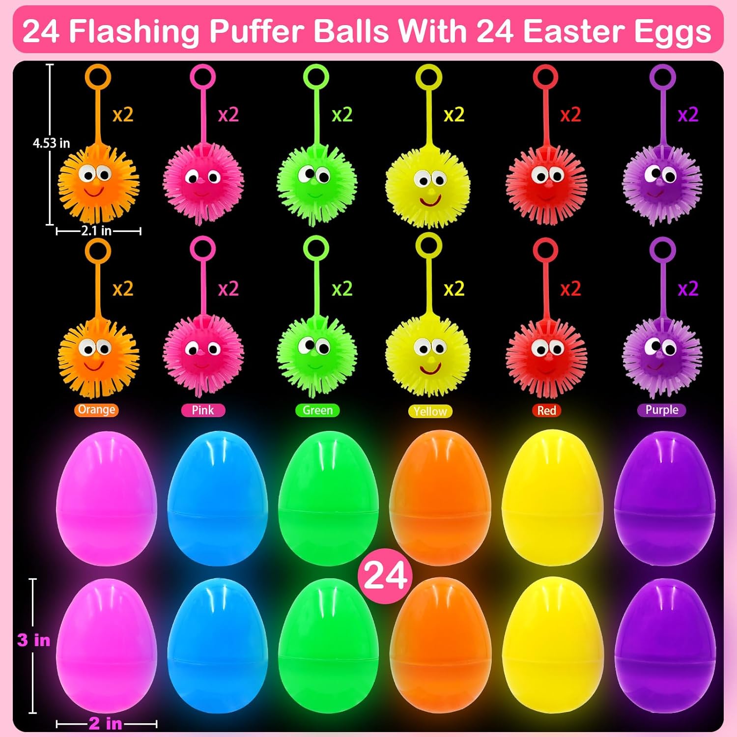 Olixmlya 24 Pack Easter Eggs Filled LED Puffer Balls,Light Up Toys Stuffers Stress Relief LED Ball for Boys Girls Kids Teens Easter Egg Hunt Filling Treats Easter Basket Stuffers Easter Party Favor