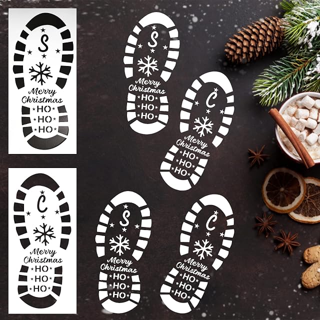Santa Footprints Stencils, Father Christmas Santa Boots Stencil Santa Feet Stencil Reusable Father Christmas Footprints Stencil Christmas Holiday Stencils Santa Foot Stencil for Floor Window Wall Door