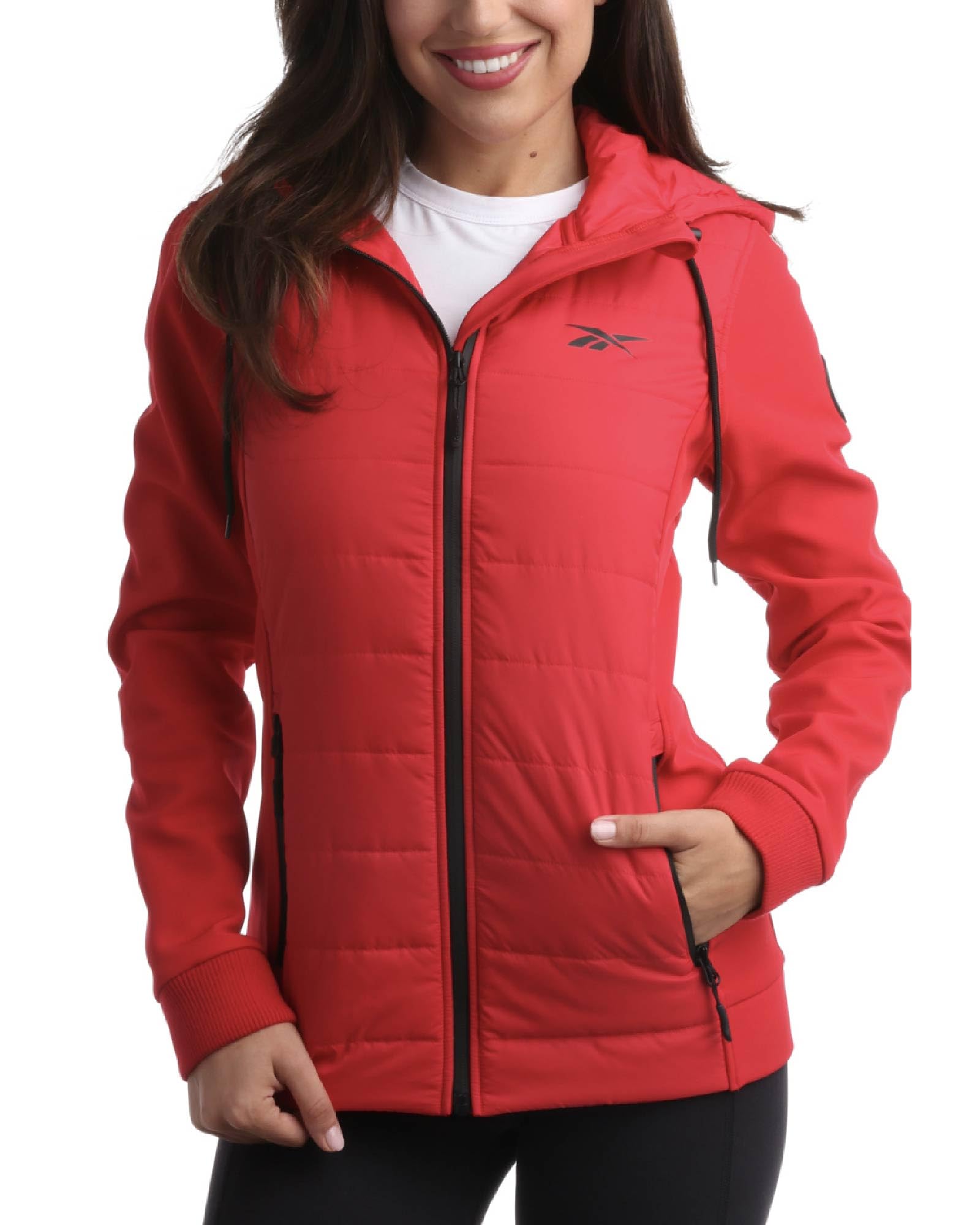 ReebokWomens Jacket - Lightweight Softshell Quilted Jackets for Women Zip Up Hooded Winter Coat Outerwear with Pockets