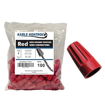 Kable Kontrol Wire Connectors for Electrical Wires 18-10 AWG - 100 Pcs - Non-Winged Wire Caps Screw Terminals Twist fits Wire Red