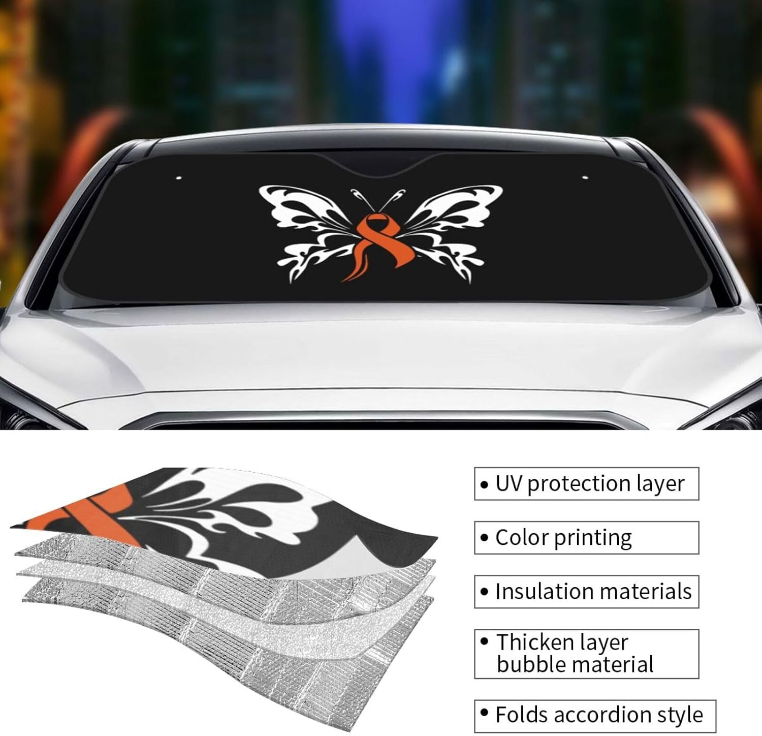 Leukemia Awareness Month Car Windshield Sunshade Foldable Windshield Visor for Most Car Sedan Truck SUV Car Windshield Visor Blocks Uv Rays and Heat