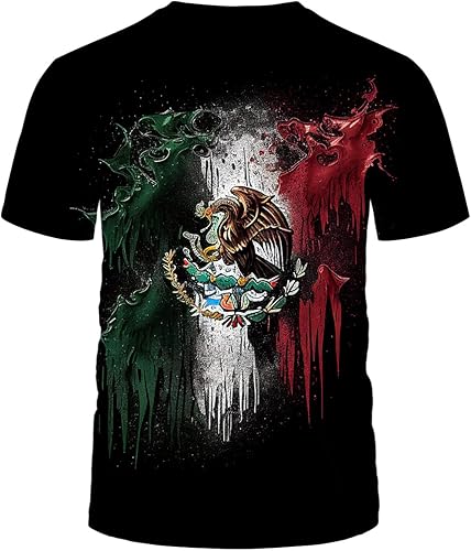 Miniatura 2 de Lurhonp Camiseta de manga corta con cuello redondo y bandera mexicana para hombre