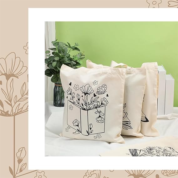 Oudain 4 Pcs Canvas Tote Bag for Women Floral Black Cat Canvas