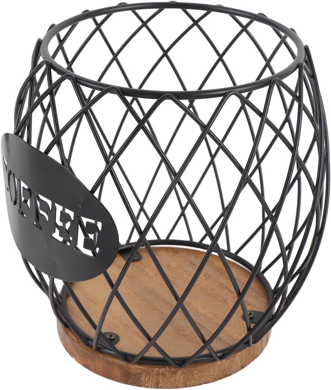 Coffee Pod Storage Basket with Wooden Base (Black)