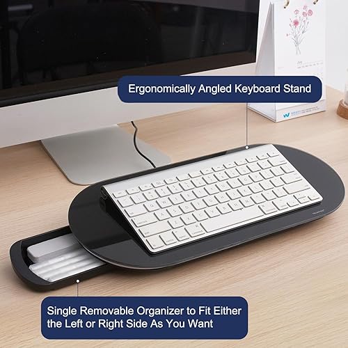 Vista 4 de TSJ OFFICE Pizarra blanca de escritorio de cristal, 17 x 7 pulgadas, pequeña pizarra de borrado en seco con luz azul, bloc de notas de superficie