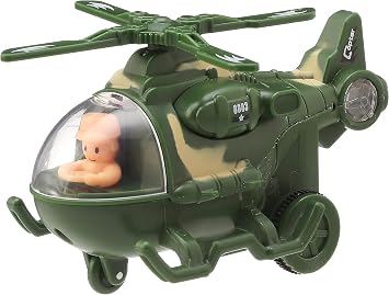 Army Helicopter Toy for Kids – Friction Powered Military Helicopter, Push and Go Aircraft with Rotating Propeller & Sound, Toy Helicopter with Pilot Figure for Boys & Girls