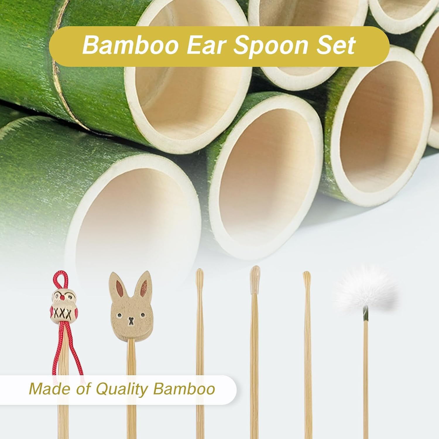 BRBASAP 6 Pieces Ear Pick Bamboo Ear Cleaner Picks Wooden Ear Cleaning Sticks for Adults Bamboo Ear Picker Stick Cleaning Tools Kit Durable Cute Ear Cleaning Stick Set with A Storage Box