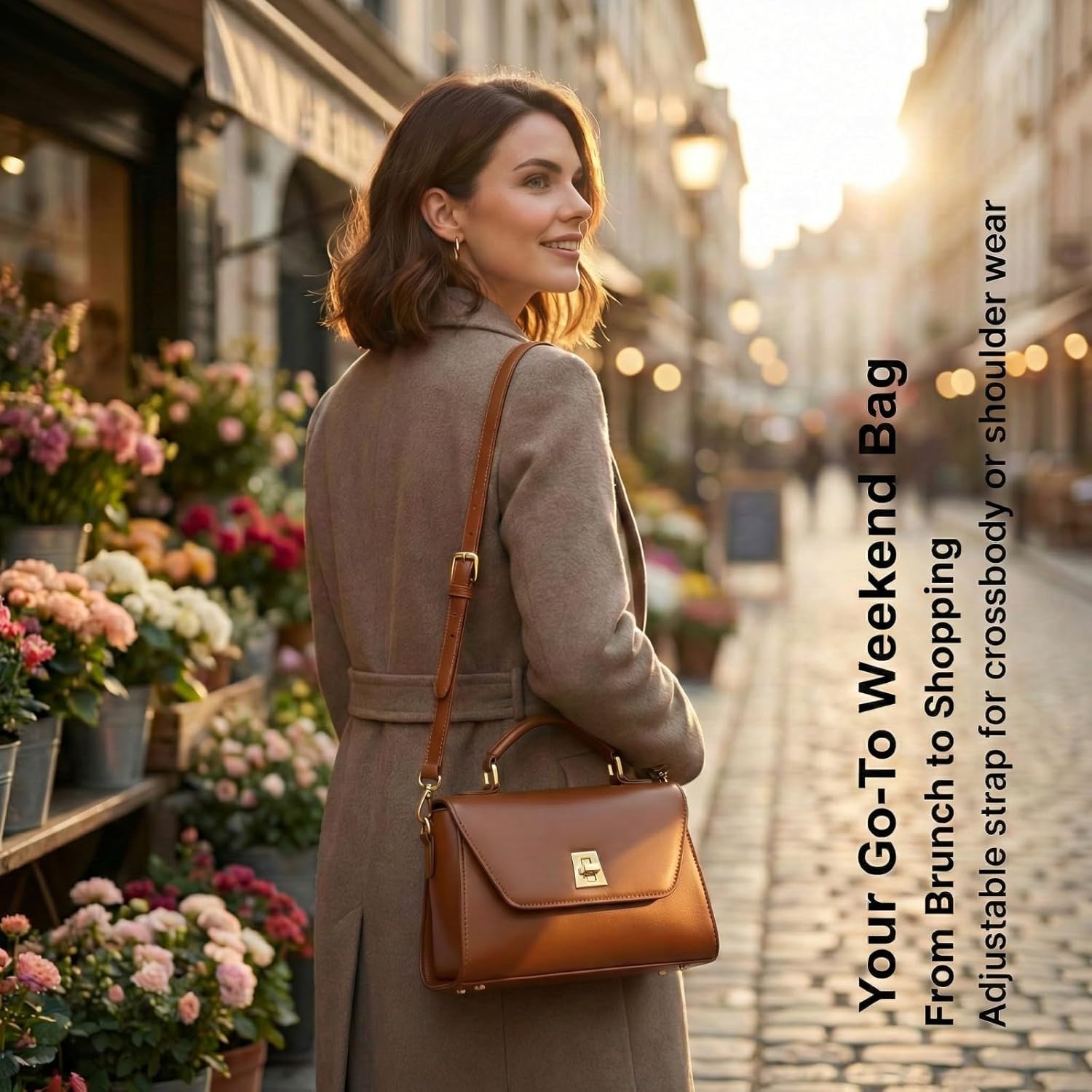 Classic Medium Crossbody Bag for Women, Vegan Leather Satchel Purse with Gold-Tone Hardware, Elegant Top-Handle Shoulder Bag - Image 8