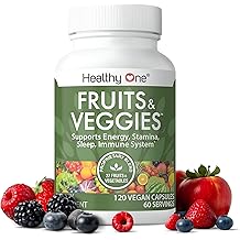 Healthy One Fruits & Veggies - 27 Balanced Whole Foods of Nature - Vitamins - Minerals - Antioxidants - Detox - Vegetables - Kale - Broccoli - Spinach - Beets - Raspberries - Multivitamin - 60 Serving