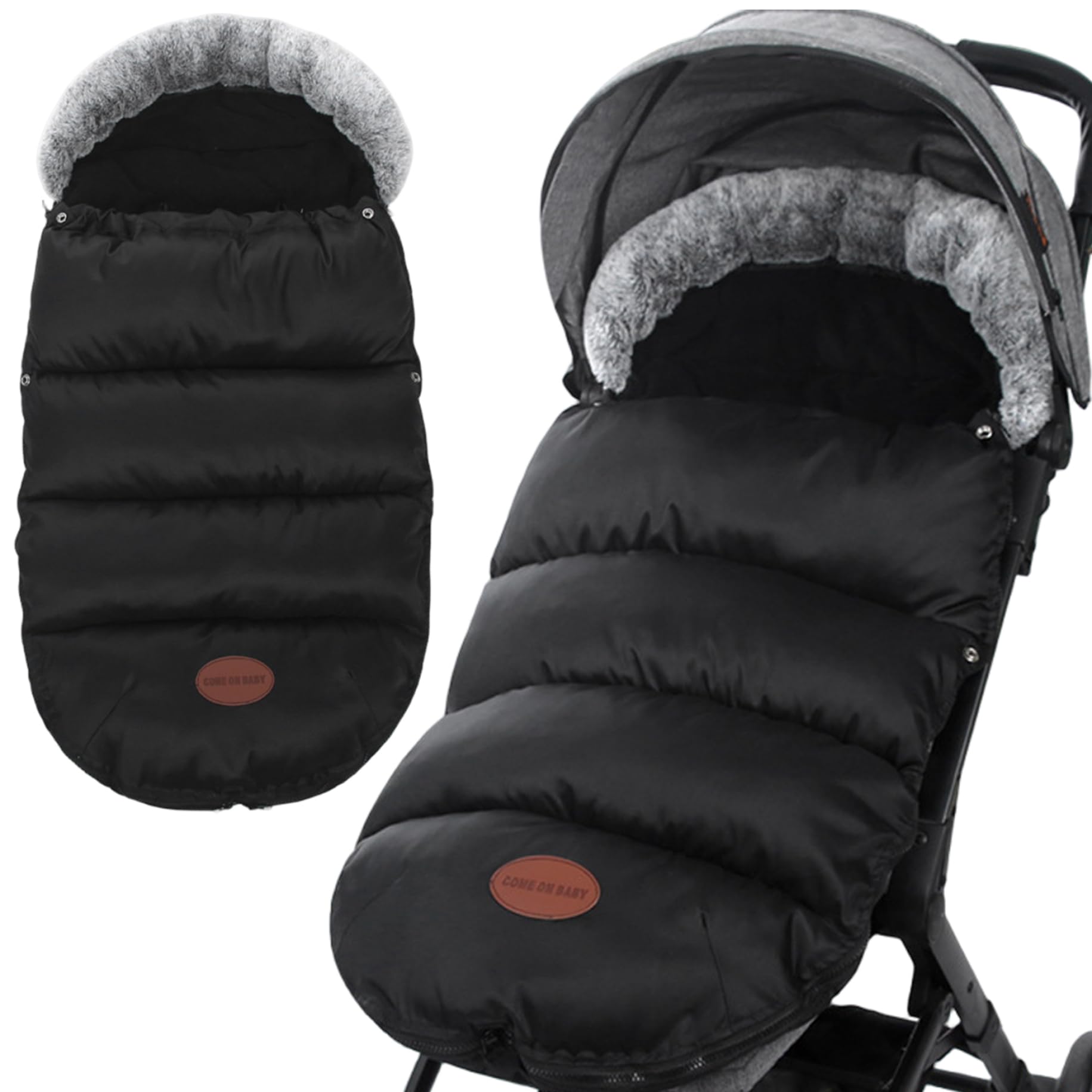 Coprigambe per passeggino Foderato in pile addensato Caldo copripasseggino per l'inverno con colletto in pelliccia e cerniera Sacco impermeabile, coperta da 35x14 pollici, copertura invernale, sacco