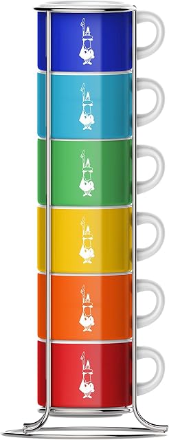 Bialetti Sześć kubków z możliwością układania w stos, wielokolorowe, porcelana, 7-częściowy zestaw