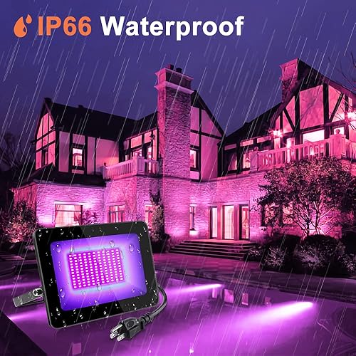 Miniatura 6 de inShareplus Paquete de 2 luces UV de 60 W, IP66 impermeables para exteriores de alta potencia con enchufe UL (cable de 3.3 pies), luz negra de 395