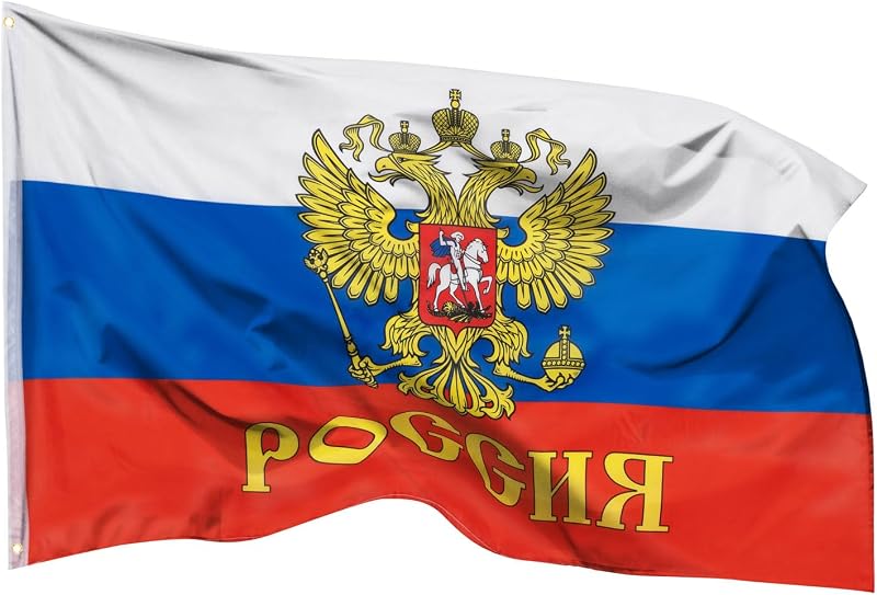 PHENO FLAGS Russland Flagge 90x150cm mit Adler - wetterbeständige Fahne mit Messingösen, 100% Polyester, robuste Doppelnaht & in lebendigen Farben - ideal für Flaggen-Liebhaber