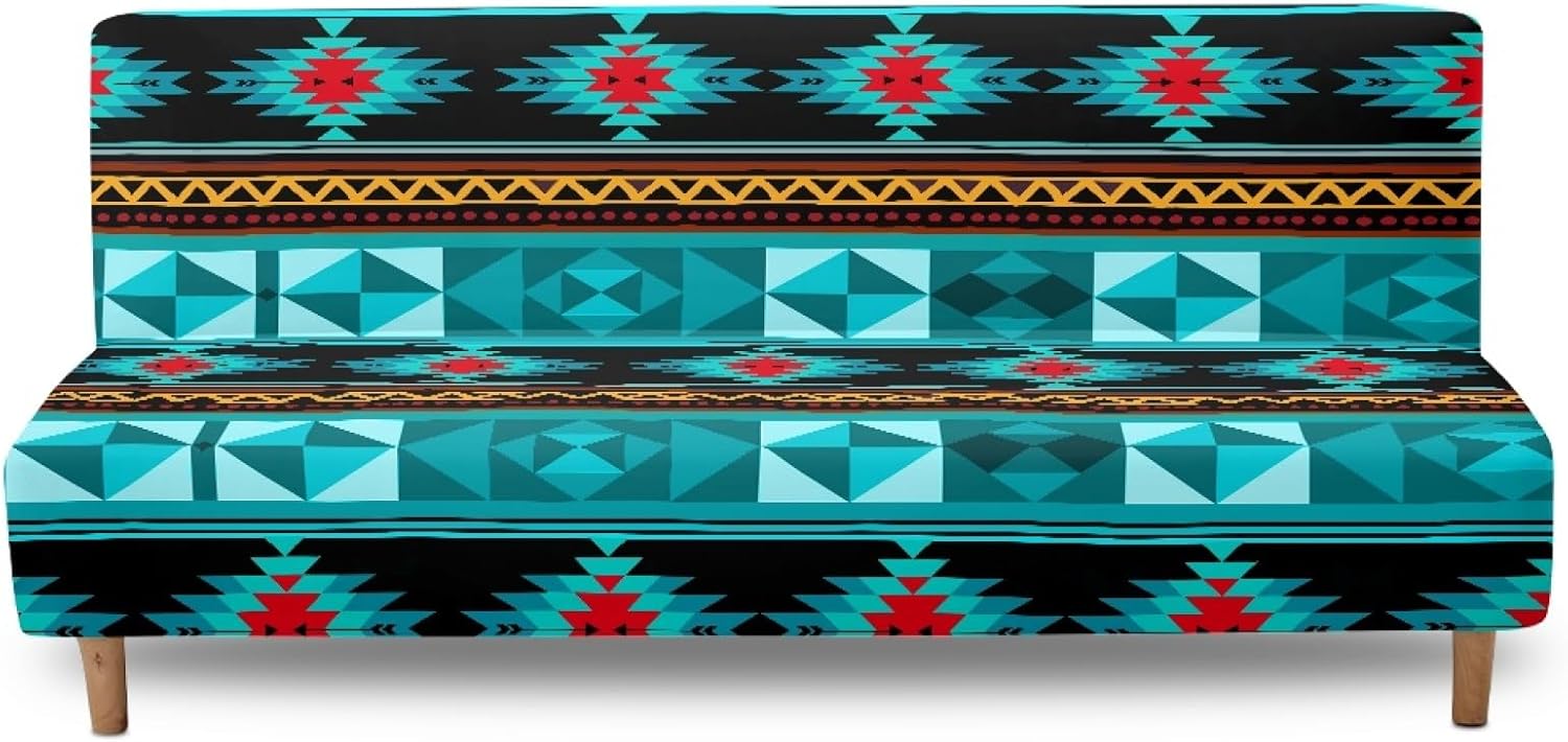 Western Aztec Futon Slipcover Aesthetic Armless Sofa Cover Washable Couch Slipcover Modern Home Decor Couch Covers for Sofa Furniture Protector